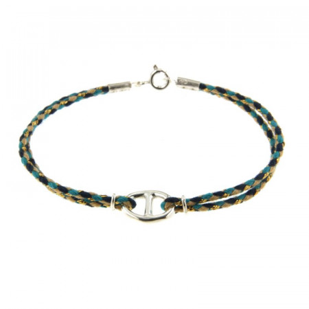 Bracelet Argent LA MER - MARINE PM - Cordon turquoise/sable