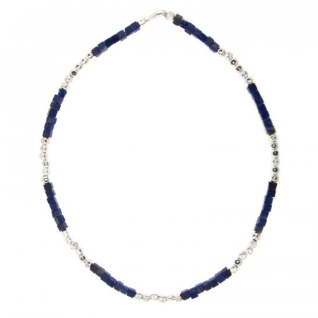 Collier Argent MASSAÏ Lapis Lazuli - L: 45cm - l:4mm 