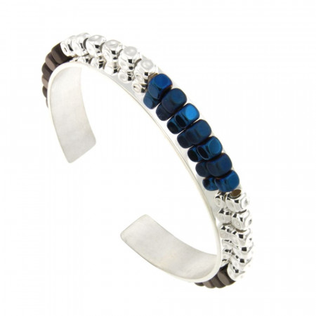 Bracelet Argent MASSAÏ JONC UNI 10 MM Bleu Marine/Gold