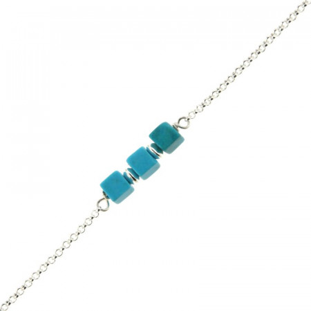 Bracelet Argent MASSAÏ/2  3 Cubes Aulite Turquoise 16+2.5cm