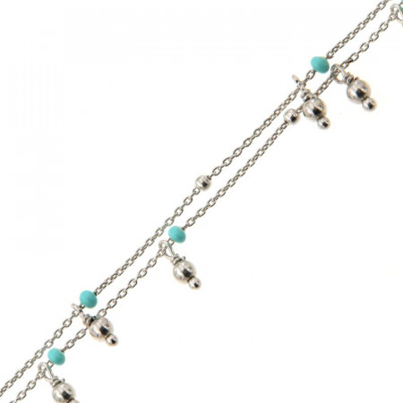 Bracelet Argent DOUBLE RANG - Email Turquoise 16+2cm
