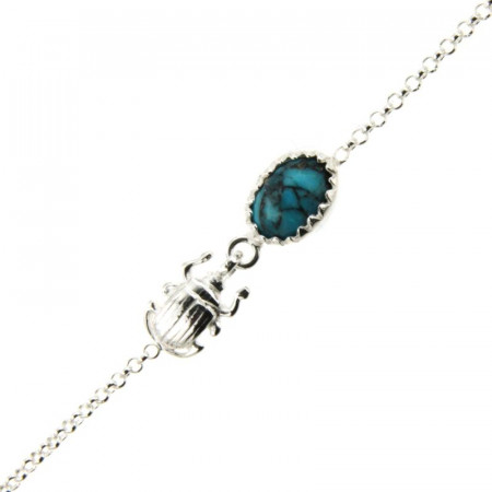 Bracelet Argent KHEOPS / Scarabée Turquoise16+2,5cm