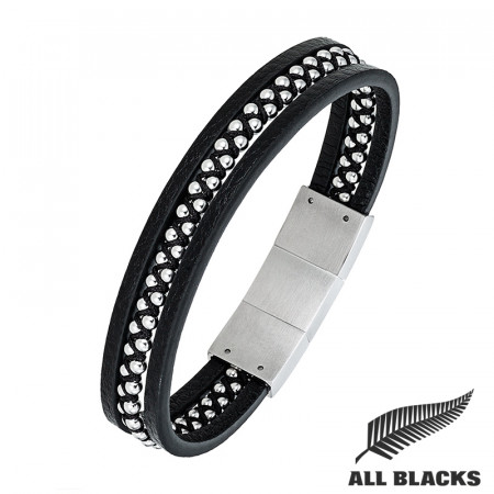 Bracelet CUIR PERLES ACIER ALL BLACKS