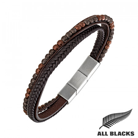 Bracelet Multicuirs MARRON &  PERLES FACETTEES ALL BLACKS