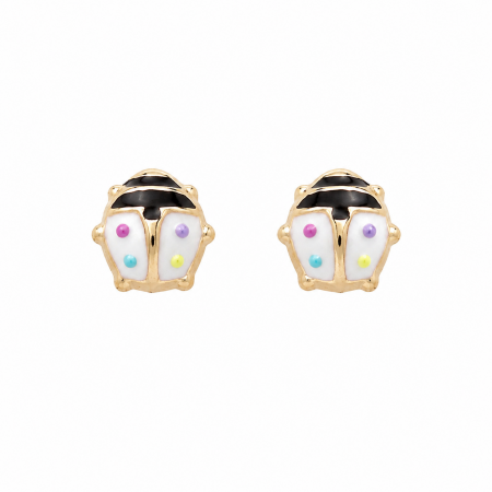 Boucles d'oreilles COCCINELLE BLANCHE POIS COLORÉS Or 375°°° - VIS