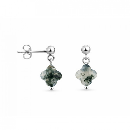 Boucles d'oreilles argent Galea trèfle agate mousse facetté