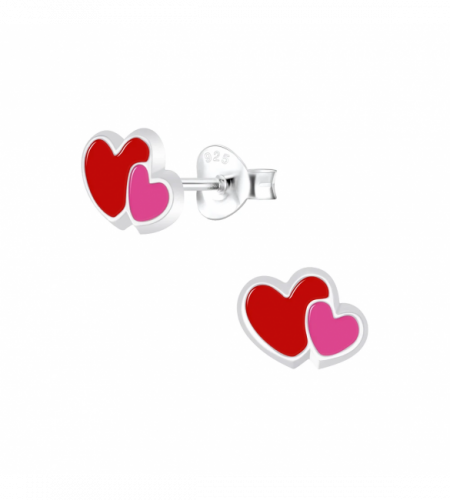 Boucles d'oreilles coeur double rouge et rose