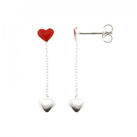 Boucles d'oreilles coeur rouge Argent 