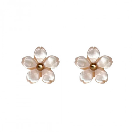 Boucles d'Oreilles Fleurs NACRE Rose - 8 mm