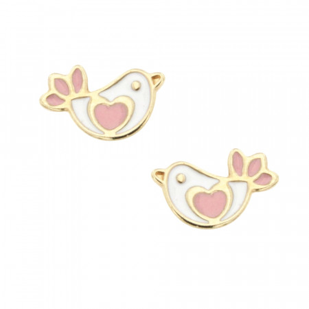 Boucles d'oreilles Or 375°°° OISEAU COEUR ROSE - VIS SECURITE