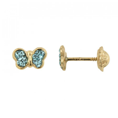 Boucles d'oreilles PAPILLON cristaux Bleu Or 375°°° - VIS