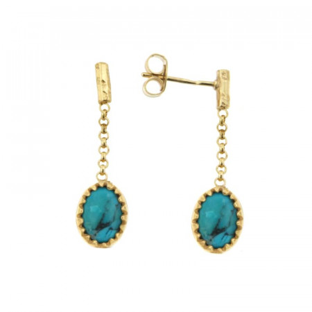 Boucles d'oreilles pendantes Pierre Turquoise Plaqué Or KHEOPS Pendant
