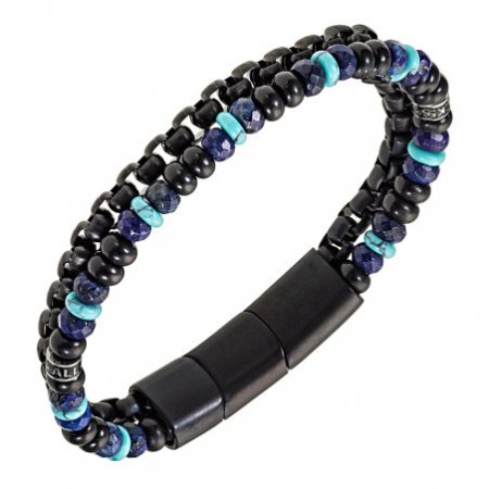 BRACELET ACIER,CUIR,  SODALIT, TU, ALL BLACKS