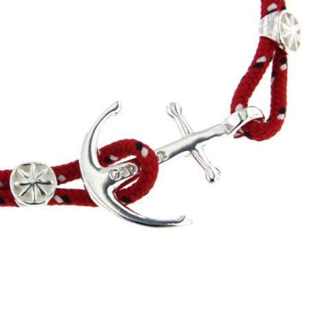 Bracelet Argent Ancre CAP COZ double- rouge