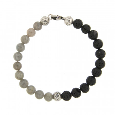 Bracelet Argent ANTIKA D8 Labradorite/Lave 22cm