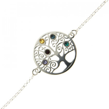Bracelet Argent ARBRE DE VIE Pierres synt 17+3cm