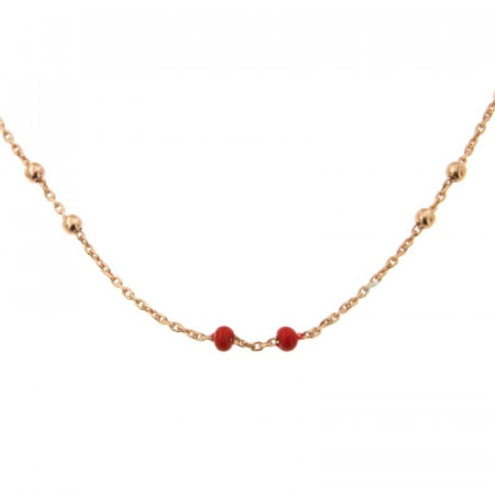 Bracelet Argent CH-Mini Boules 1/1 - Email Corail 16+2cm