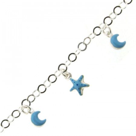Bracelet Argent Enfant LUNE & ETOILE Bleu ciel