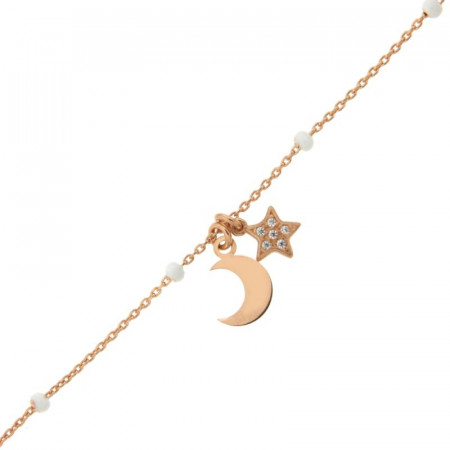 Bracelet Argent ETOILE/LUNE - Email Blanc 16+2cm- Rose