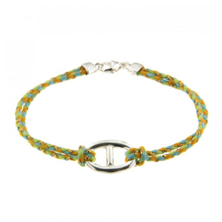 Bracelet Argent LA MER - MARINE GM - Cordon vert anis