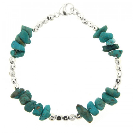 Bracelet Argent MASSAÏ/2  CUBI Chips turquoise 19cm
