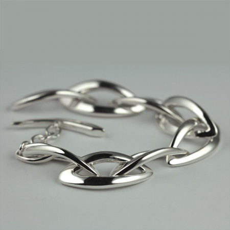Bracelet Argent  "SALSA 35" MASSIF fermoir barrette       