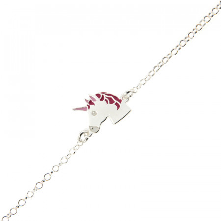 Bracelet licorne Argent laqué rose - Bijou Licorne enfant Ado
