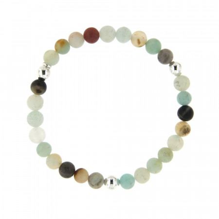 Bracelet perles Amazonite Aqua 6mm Argent