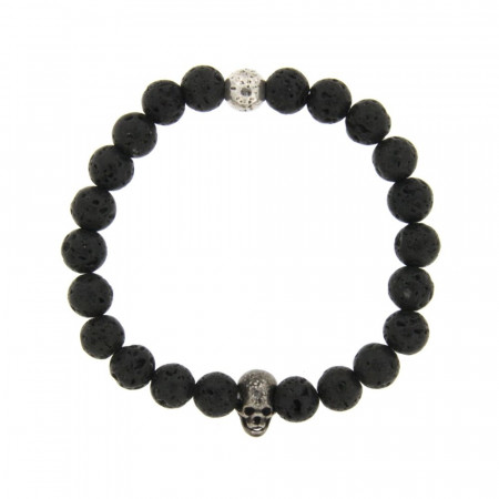 Bracelet Pierre de Lave & Tête de mort Argent patiné
