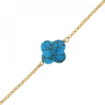 Bracelet Plaqué Or GALEA TREFLE - Turquoise traitée 16+3cm