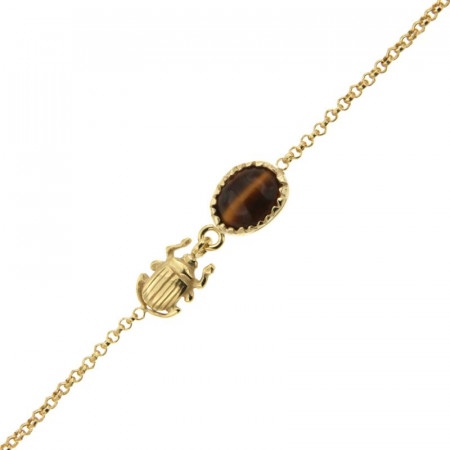Bracelet Plaqué Or KHEOPS / Scarabée Oeil de tigre16+2,5cm