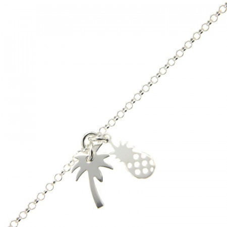 Chaine de cheville Argent PALMIER & ANANAS 25+2cmcm