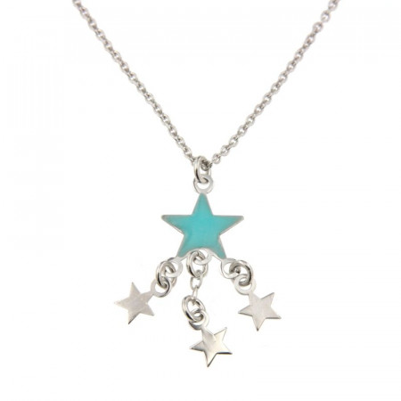 Collier Argent Etoile turquoise & 3 étoiles 40+5cm