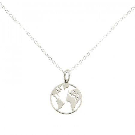 Collier carte du monde Argent