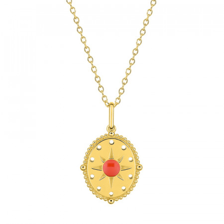 Collier Médaille SOLEIL rouge Corail