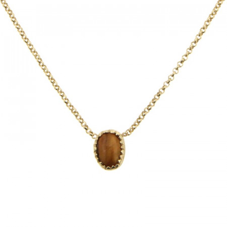 Collier Plaqué Or KHEOPS 8/6 Oeil de tigre 40cm