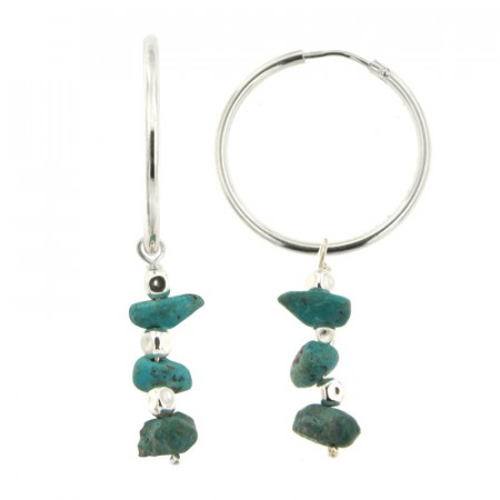 Créoles Argent MASSAI/2 -  GM 3 Chips turquoise