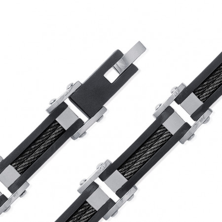 Bracelet Cable Acier rhutenium articulé