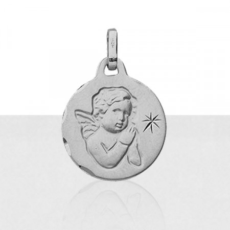 Médaille baptême Or blanc 375°°° ANGE et ETOILE