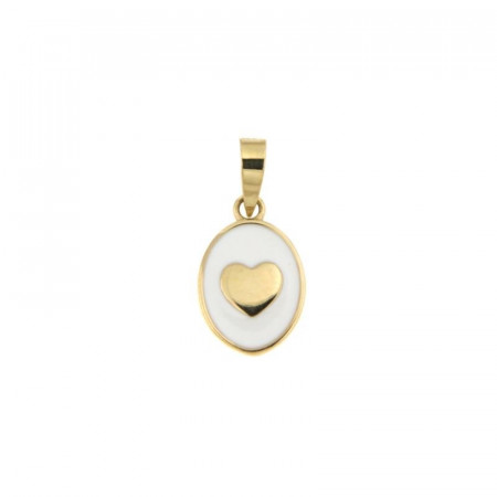 Pendentif COEUR Email blanc Or 375°°°