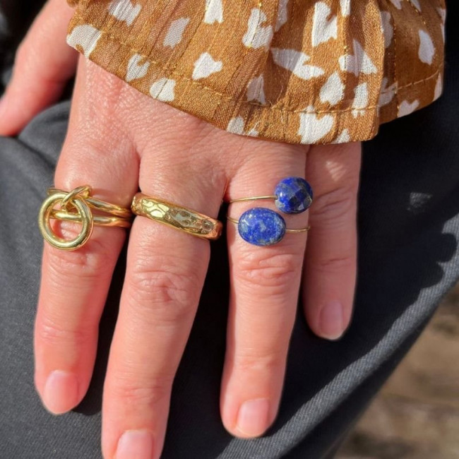 Bague Pierre naturelle LAPIS LAZULI et Plaque Or BAGUE FINE FEMME