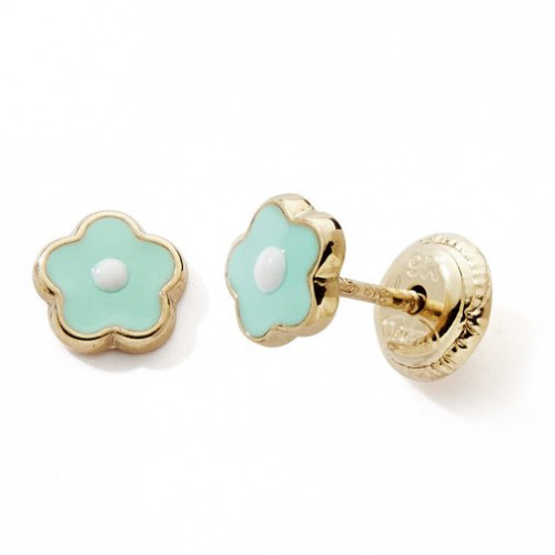 Boucles D’oreilles Enfant Fleur Bleue – Argent 925 Hypoallergénique – Fermoirs à Vis Sécurisés – Cadeau Fille