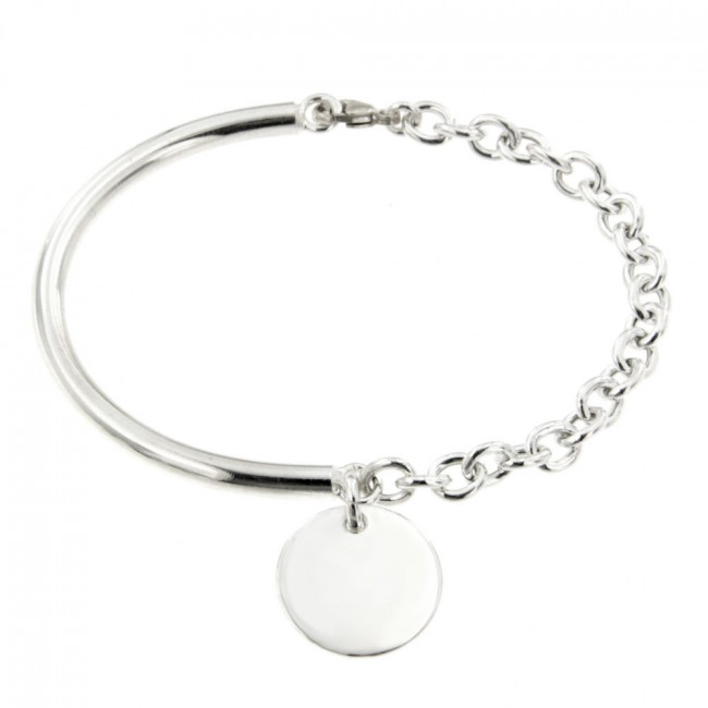 Bracelet jonc semi rigide medaille 15mm a graver Argent massif Terre de Bijoux