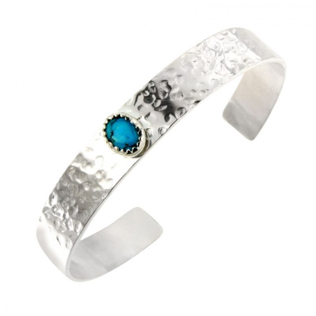 Bracelet Argent Jonc Martele et Pierre Naturelle Turquoise