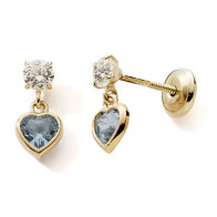 Boucles d'oreilles coeur bleu pendant et oxyde Or 375°°° - FERMOIR VIS