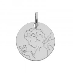 Médaille ANGE STYLISE OISEAU Or blanc 375°°°