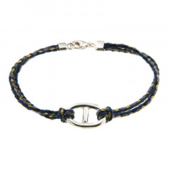 Bracelet Argent LA MER - MARINE GM - Cordon Bleu foncé/taupe