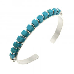 Bracelet Argent MASSAI/2 JONC PLAT6 - 12 CUBES Turquoise