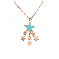 Collier Argent Etoile turquoise & 3 étoiles 40+5cm- Rose