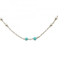 Collier Argent CH-Mini Boules 1/1 - Email Turquoise 40+2cm